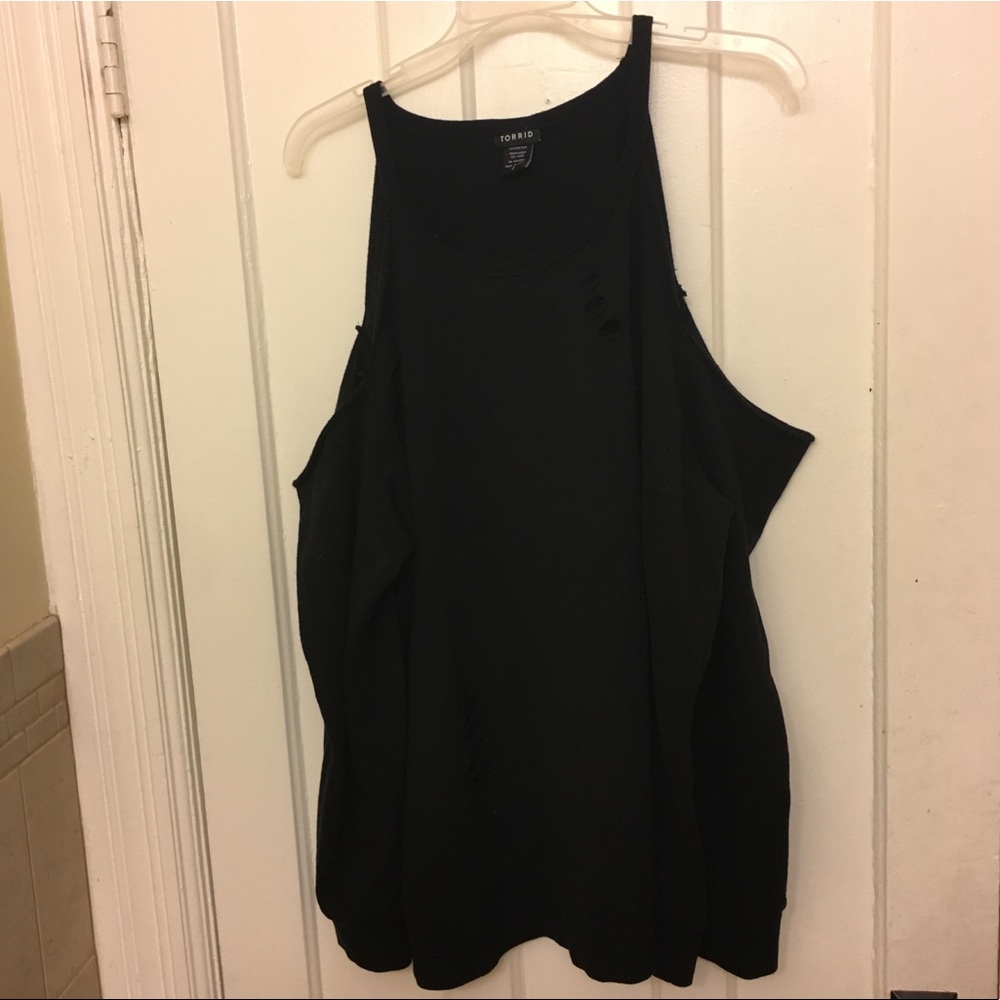Torrid Distressed Cold Shoulder Sweatshirt